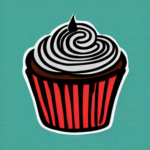 Image similar to cupcake logo painting by tim biskup and afshar petros, matte background, sharp contours, minimal, trending on artstation