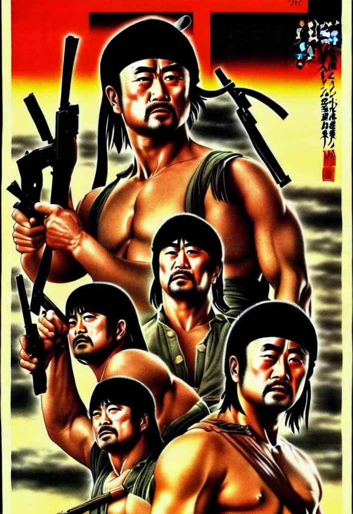 Image similar to japanese rambo - movie poster, 1 9 8 5, hq print