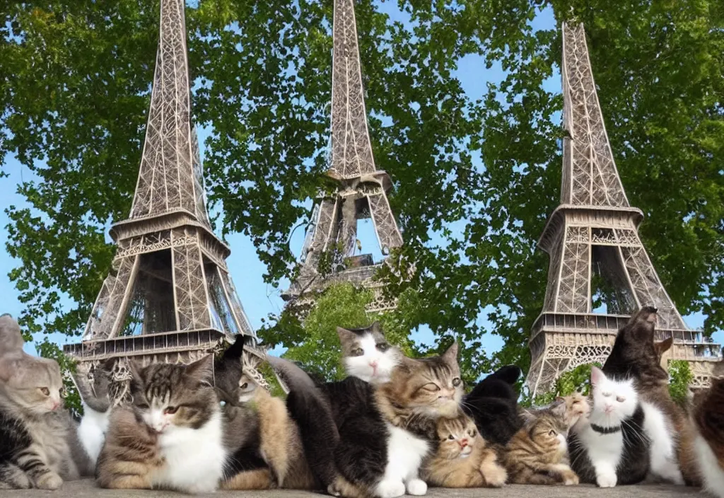 Image similar to the eiffel tower made out of cats