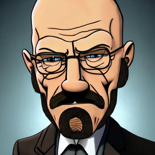 Image similar to ultra realistic portrait painting of walter white in don't starve, art by matt groening, 4 k, ultra realistic, highly detailed, epic lighting