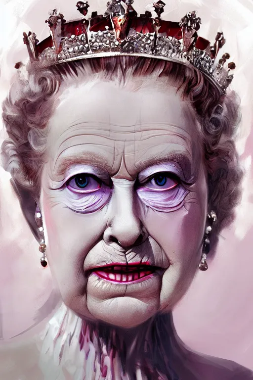 Image similar to Queen Elizabeth 2 eat the soul and youth of a young girl, highly detailed, digital painting, artstation, concept art, smooth, sharp focus, illustration