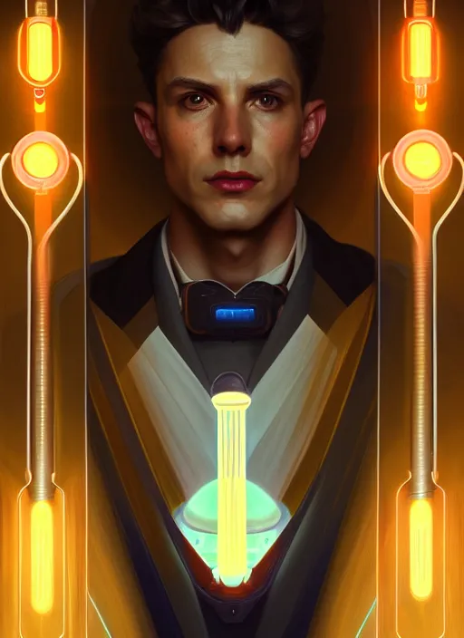 Prompt: symmetry!! portrait of nicola tesla male, chemisty, sci - fi, glowing lights!! intricate, elegant, highly detailed, digital painting, artstation, concept art, smooth, sharp focus, illustration, art by artgerm and greg rutkowski and alphonse mucha, 8 k