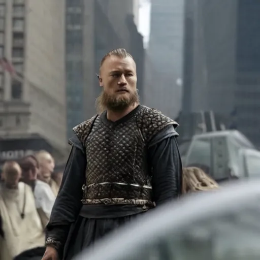 Prompt: ragnar lothbrok in wallstreet,