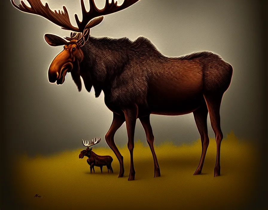 Prompt: moose in american romanticism, digital painting, trending on artstation, sharp focus, 4 k