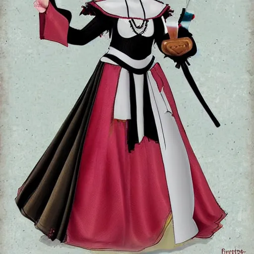 Prompt: female character design inspired by venice carnival and nun outfit | | art by greg rutswork and lois van barlee