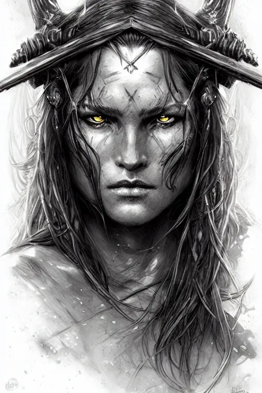 Prompt: head and shoulders portrait of a barbarian, female, high fantasy, dnd, digital illustration, by luis royo, magali villeneuve, donato giancola, wlop, krenz cushart, artgerm