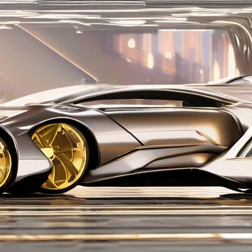 Image similar to car : motherboard forms designed by zaha hadid, sci-fi futuristic ultra realistic photography, keyshot render, octane render, unreal engine 5 lumen, high oiled liquid glossy specularity reflections, ultra detailed, golden hour, dramatic lighting 4k, 8k, 16k in the style ofblade runner 2049 Cyberpunk 2077 ghost in the shell thor 2 marvel film : tilt shift: sharp focus