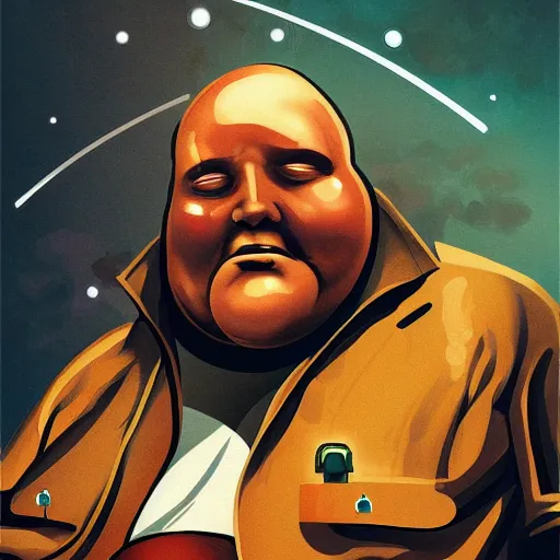 Image similar to a morbidly obese man with cybernetic appednages smoking a cigar, and pointing angrily at the screen, futuristic, comic book, sci-fi, artstation, 8k, ultradetailed