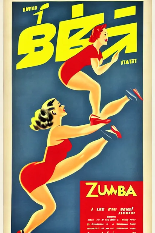 Image similar to 1940s zumba fitness art poster