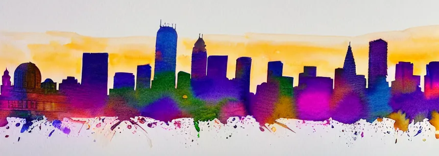 Image similar to watercolour line drawing of a city skyline at sunset