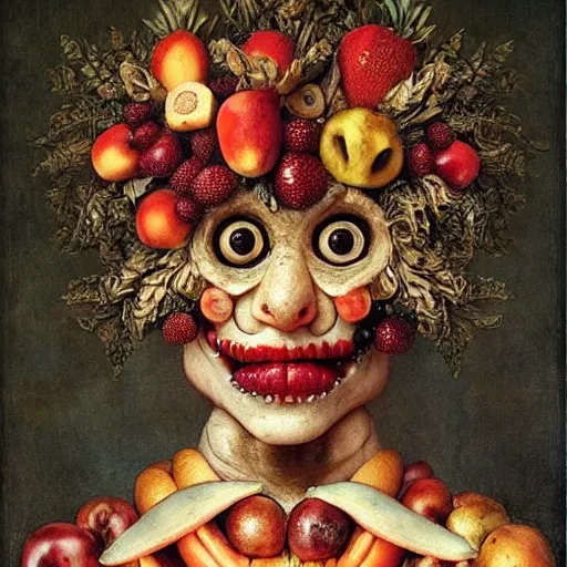 Prompt: giuseppe arcimboldo, beautiful fruit face, new scifi movie, film still