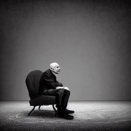 Prompt: A sitting man questioning time as imagined by Tommy Ingberg