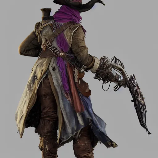 Image similar to a detailed 3 d render of darkwing duck dressed as the hunter from bloodborne, let's get dangerous, digital art, dark fantasy, concept art, soulslike, by alphonse mucha, blood moon eclipse, wherewolves in a ruined building in the background, artstation, 8 k, unreal engine render