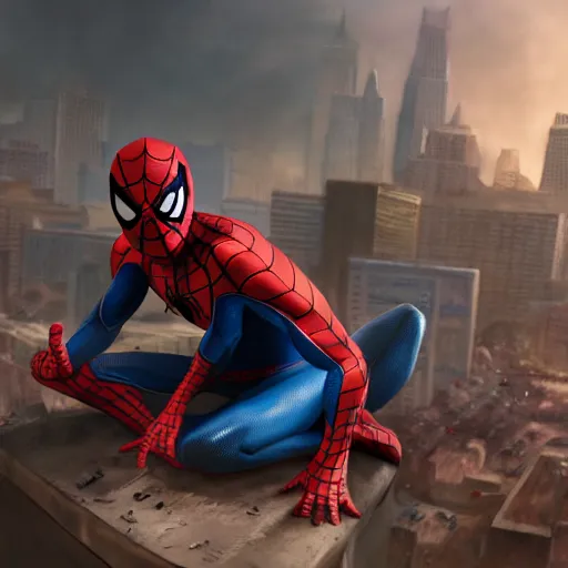 Image similar to spider - man sit on big raccoon, eating donuts, action scene, concept art, trending on artstation, highly detailed, intricate, sharp focus, digital art, 8 k