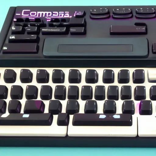 Image similar to commodore 6 4 with datasette, synthwave style