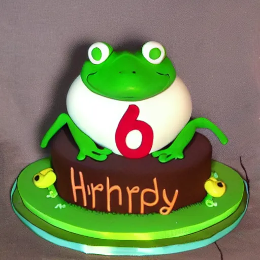 Image similar to a frog with a birthday cake, in the style of a cartoon