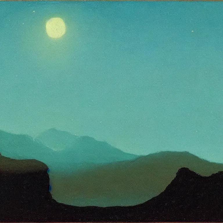 Image similar to caucaus mountains at night, arkhip kuindzhi painting, teal palette, dead sea scrolls