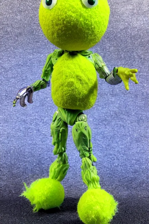 Image similar to 8 k high definition, 1 9 8 0 tennis ball monster kenner style action figure, full body, highly detailed, science fiction, photorealistic