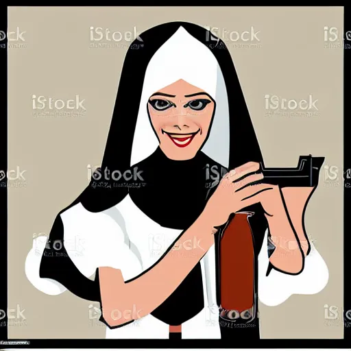 Image similar to vector art pin - up nun with gun full body