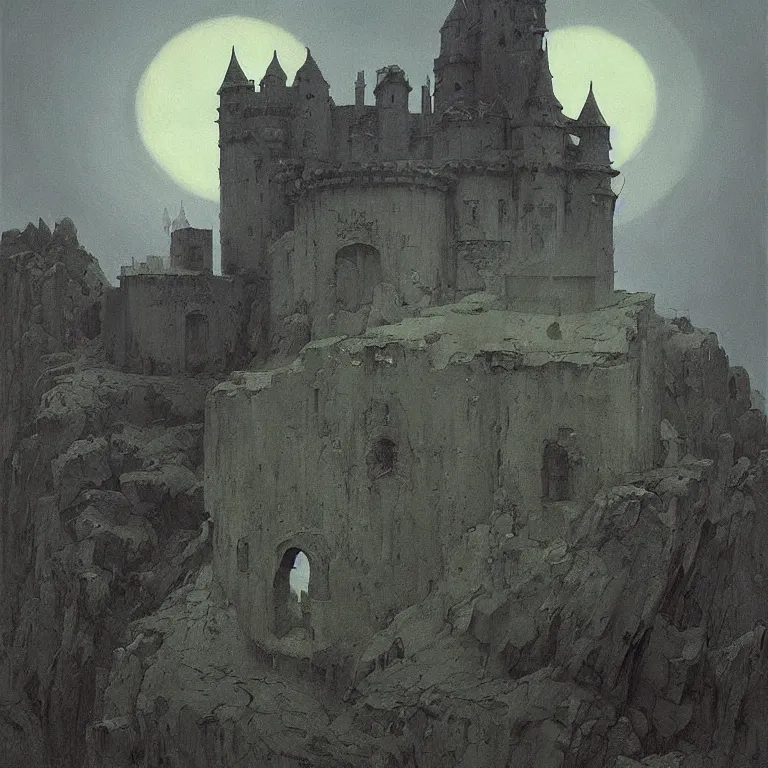 Image similar to castle that looks like a skull, Edward Hopper and James Gilleard, Zdzislaw Beksinski, Steven Outram highly detailed