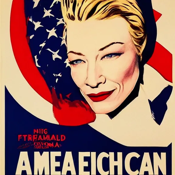 Image similar to american propaganda poster with cate blanchett , Ultra Detailed,