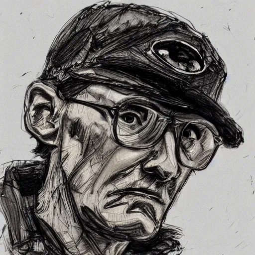 Prompt: a realistic yet scraggly portrait sketch of the side profile of a stern and sophisticated dale gribble, trending on artstation, intricate details, in the style of frank auerbach, in the style of sergio aragones, in the style of martin ansin, in the style of david aja, in the style of mattias adolfsson