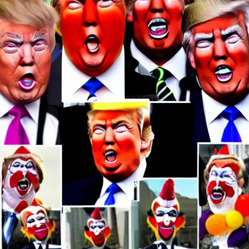 Prompt: Donald Trump as a clown with a group of clowns, trending on deviantart