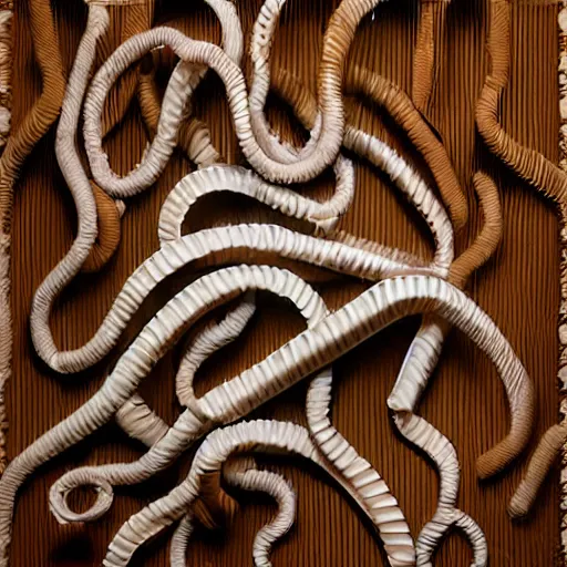 Image similar to tentacles made of brown corrugated cardboard, cut out of cardboard, realistic photography, fantasy