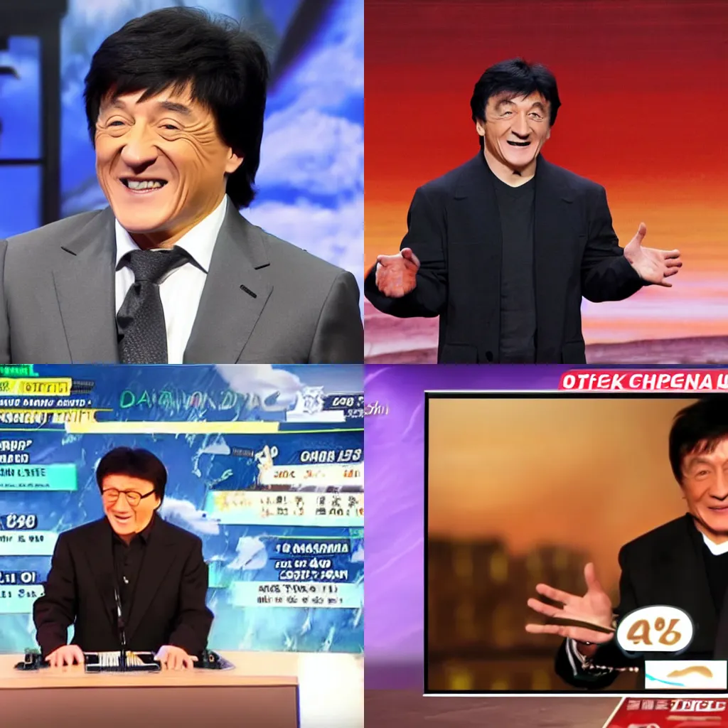 Prompt: jackie chan presenting the weather