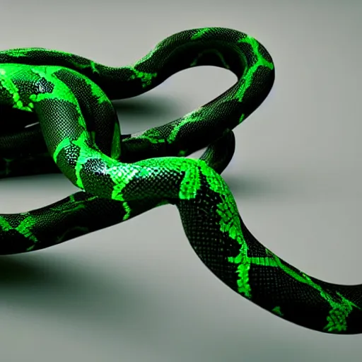 Prompt: a green and black robot similar to a snake, octane render, 3D