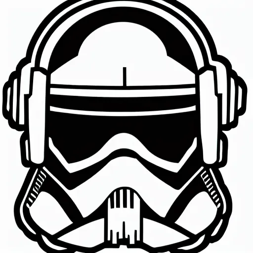 Image similar to svg sticker of a Pop-Wonder Storm-Trooper-Mandolorian-Helmet-Head-Hero-Villain at a rave, spinning records, giant headphones rocking out, wearing headphones, huge speakers, dancing, rave, DJ, spinning records, digital art, amazing composition, rule-of-thirds, award-winning, trending on artstation, featured on deviantart