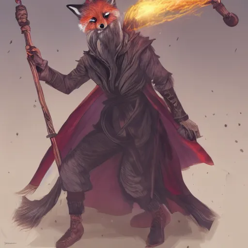 Image similar to the fox magician cast a thunder spell with his staff, artstation