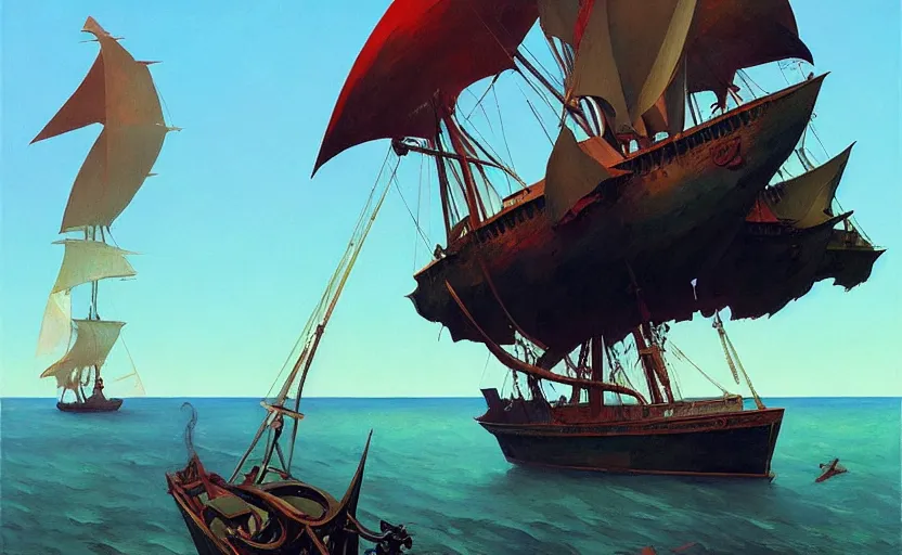 Image similar to Old Pirate ship, very coherent, painted by Edward Hopper, Wayne Barlowe, painted by James Gilleard, airbrush, art by JamesJean