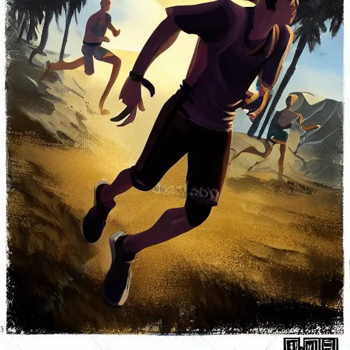 Prompt: action digital art of a an athletic runner holding a bible. Chased by mysterious monsters. concept art, highly detailed, promotional art, HD, digital painting, trending on ArtStation, golden ratio, rule of thirds,