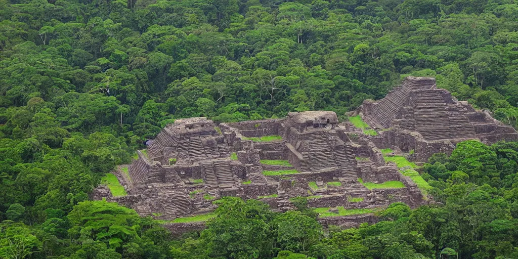 Prompt: the aztec ruin in the amazon rainforest Mumford, Dan