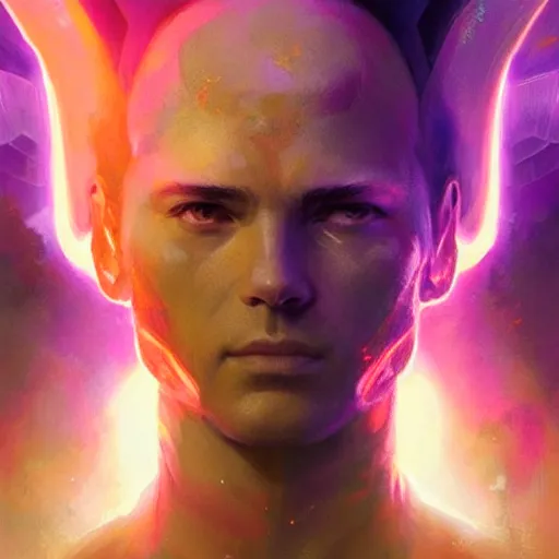 Prompt: shoulder level close up ethereal portrait of a beautiful force of the good light seraphim male futuristic angel, volume lighting, concept art, by greg rutkowski!!, colorful, xray melting colors!!