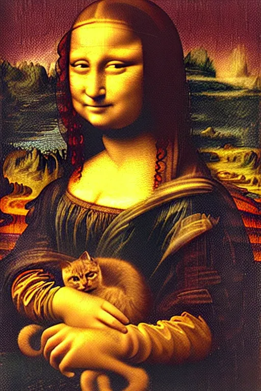 Prompt: “A cat in the style of Mona Lisa by Leonardo da Vinci”