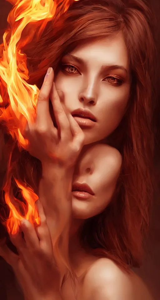 Image similar to a portrait of a beautiful woman with smoke and fire coming out of her eyes, artwork by Stanley Artgerm Lau, a masterpiece