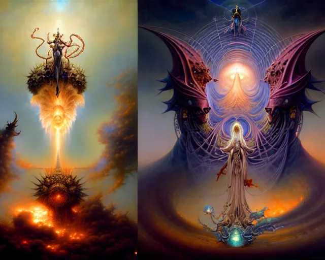 Image similar to the armies of heaven and hell, fantasy character portrait made of fractals facing each other, ultra realistic, wide angle, intricate details, the fifth element artifacts, highly detailed by peter mohrbacher, hajime sorayama, wayne barlowe, boris vallejo, aaron horkey, gaston bussiere, craig mullins