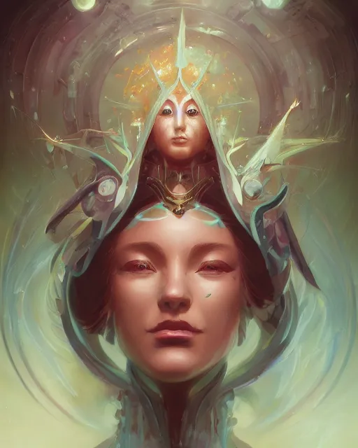 Image similar to portrait of a beautiful cybernetic emanation from angelarium, by pete mohrbacher and artgerm and wlop, digital art, highly detailed, intricate, fantasy, mystical, Trending on Artstation HQ, deviantart, unreal engine, 4K UHD image