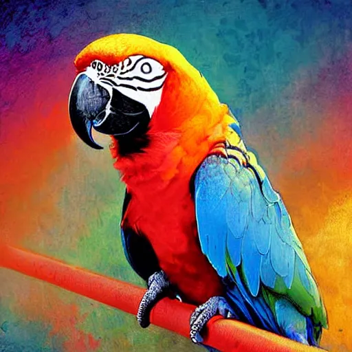 Image similar to digital painting, digital art, bill sienkiewicz, parrot