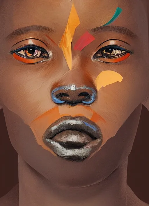 Image similar to colourful upper half portrait of an african boy with exaggerated features - art by aya takano & hsiao - ron cheng, highly detailed, digital painting, illustration, smooth, sharp focus, intricate, symmetry, pinterest, behance, artstation