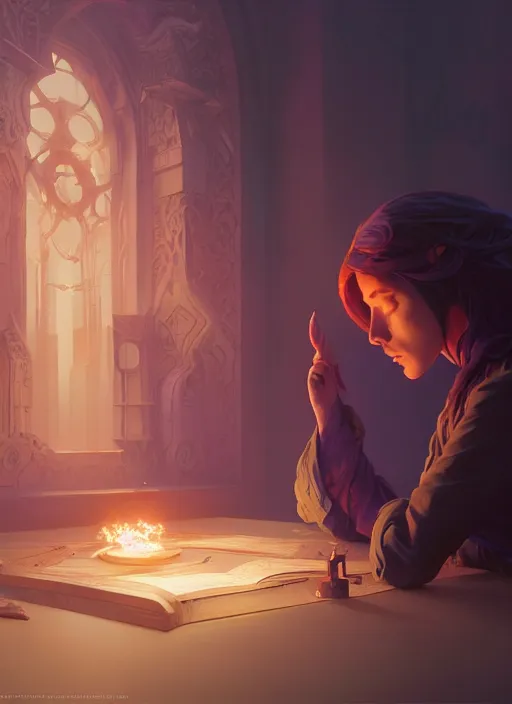 Image similar to highly detailed vfx portrait a mage casting a spell, stephen bliss, unreal engine, sigils greg rutkowski, loish, rhads, beeple, makoto shinkai and lois van baarle, ilya kuvshinov, rossdraws, tom bagshaw, alphonse mucha, global illumination, detailed and intricate environment