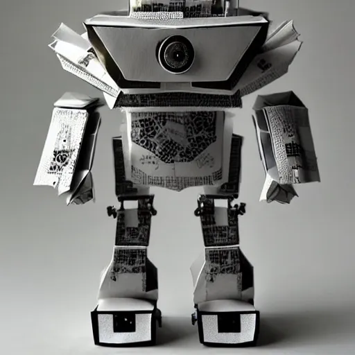 Image similar to a cute origami robot, incredibly detailed, textured paper, beautiful paper sculpture, akira yoshizawa