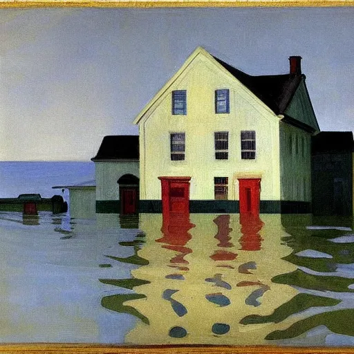 Image similar to painting of a flooded house, by Edward Hopper