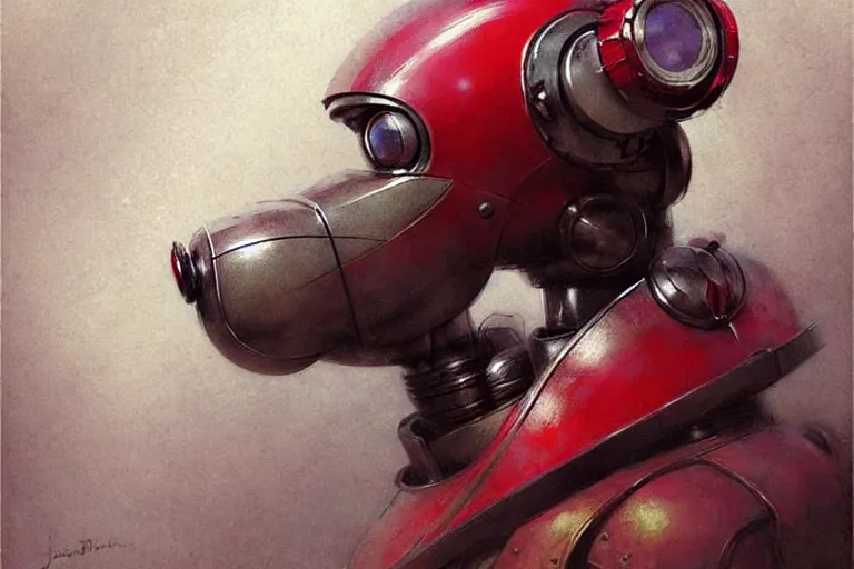 Image similar to adventurer ( ( ( ( ( 1 9 5 0 s retro future robot android dog. muted colors. ) ) ) ) ) by jean baptiste monge!!!!!!!!!!!!!!!!!!!!!!!!! chrome red