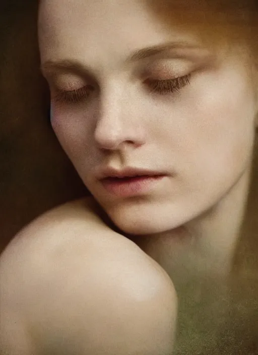 Image similar to Kodak Portra 400, 8K, soft light, volumetric lighting, highly detailed, britt marling style 3/4 by Martin Stranka , extreme Close-up portrait photography of a beautiful woman how pre-Raphaelites with her eyes closed,inspired by Ophelia by Martin Stranka, the face emerges from water of Pamukkale, underwater face, hair are intricate with highly detailed realistic beautiful brunches and flowers like crown, Realistic, Refined, Highly Detailed, soft blur background, outdoor soft pastel lighting colors scheme, outdoor fine art photography, Hyper realistic, photo realistic