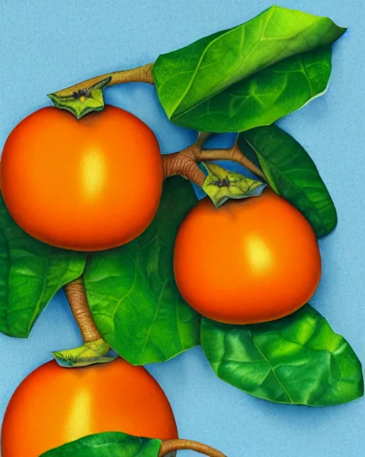 Prompt: persimmon illustration detailed, by alba ballesta gonzalez