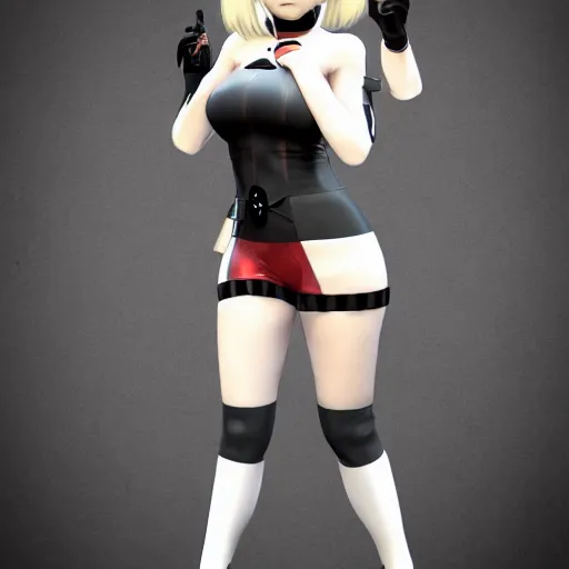 Image similar to full body portrait of 2B nier automata as harley quinn wearing skintight clothes, trending on artstation, artstationHD, artstationHQ