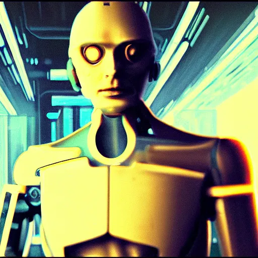Prompt: cyborg dauchsund begging for oil, cyberpunk, vaporwave, cinematic